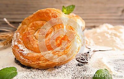 Bakery background â€“ cheese pie Stock Photo